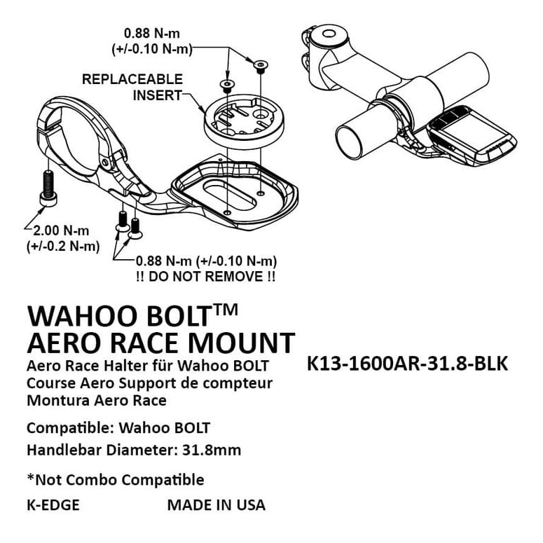 Uchwyt K-Edge do Wahoo Bolt Aero Race Mount, 31.8m