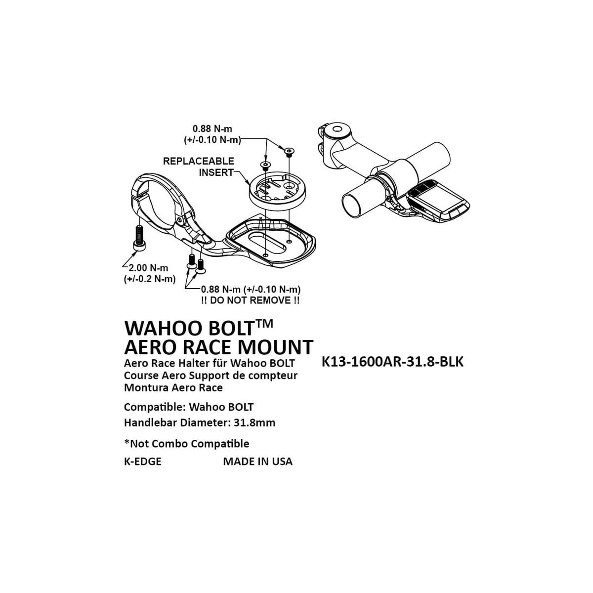 Uchwyt K-Edge do Wahoo Bolt Aero Race Mount, 31.8m Uchwyt K-Edge do Wahoo Bolt Aero Race Mount, 31.8m