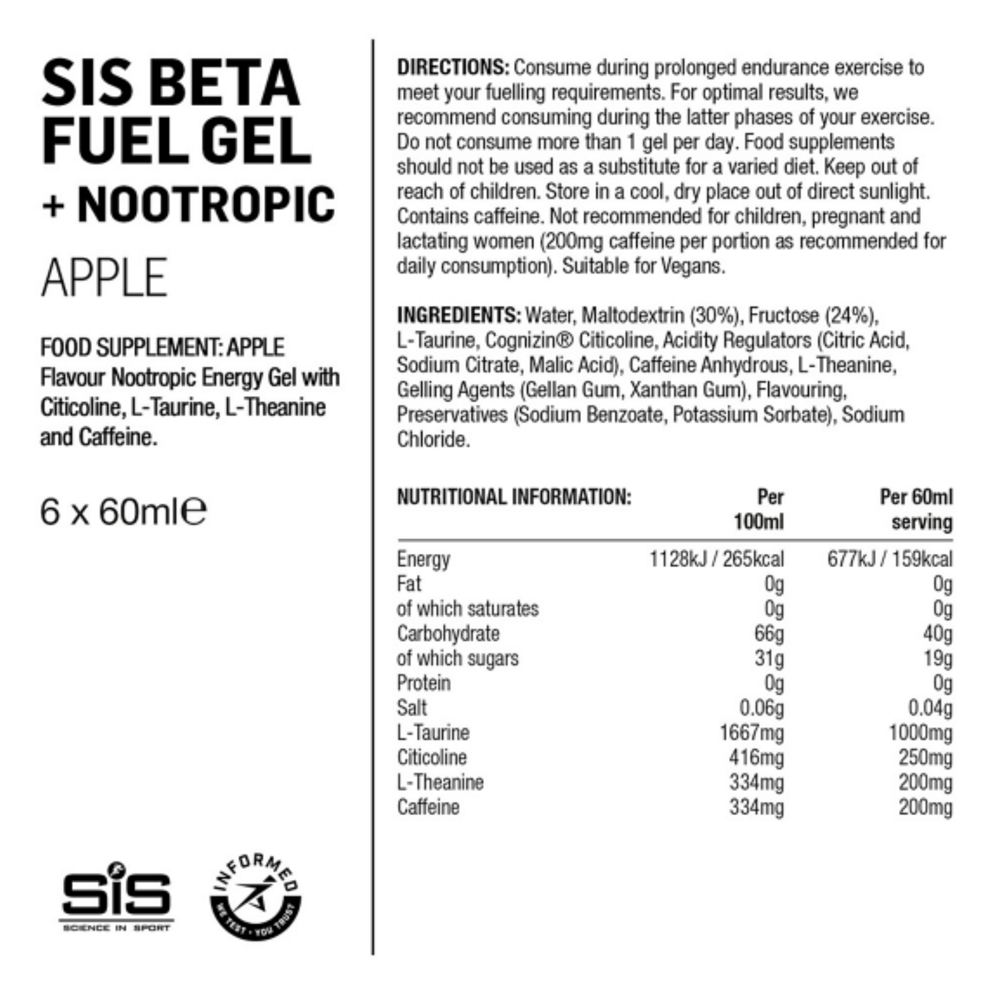 Żel energetyczny SiS Beta Fuel+ Nootropics 6x60 ml