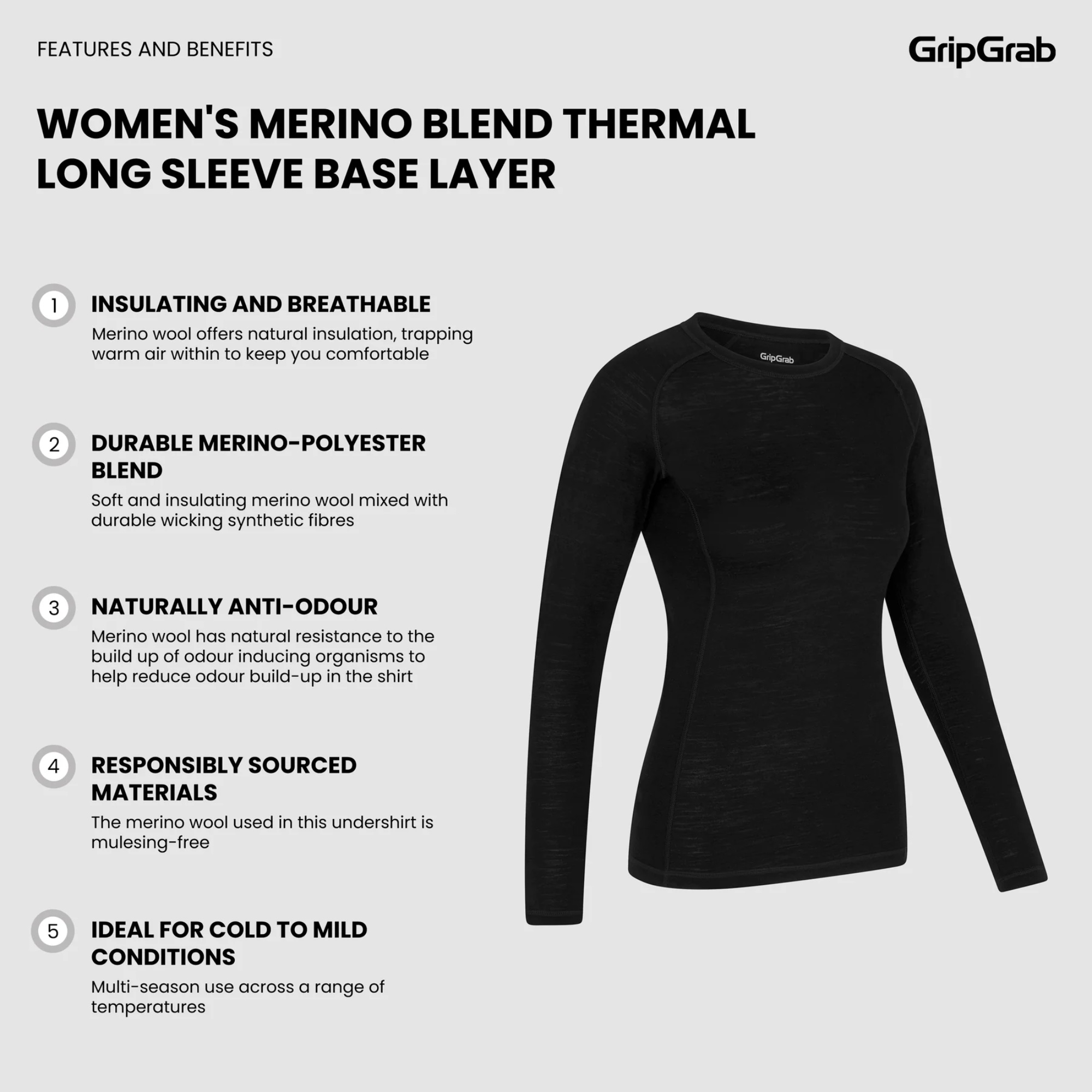 Koszulka rowerowa damska GRIPGRAB Merino Blend Thermal Long Sleeve Base Layer